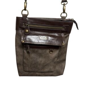 Chala GEMINI Crossbody Bag Purse Faux Leather Stone Gray/Brown Adjustable Strap